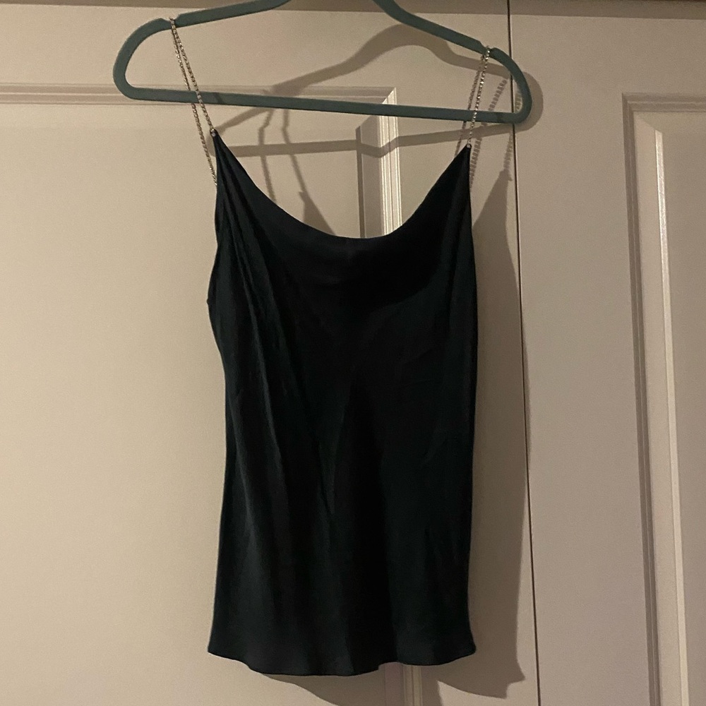 Zara green satin tank top with jewelled straps